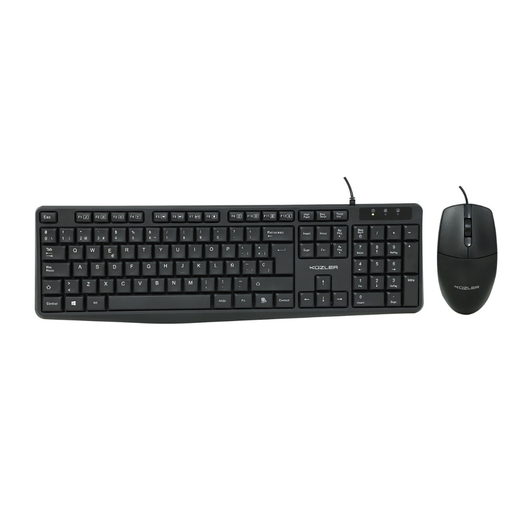 Combo Alámbrico Teclado y Mouse: Cable 1.5m, USB 2.0 Ambidiestro Kuzler