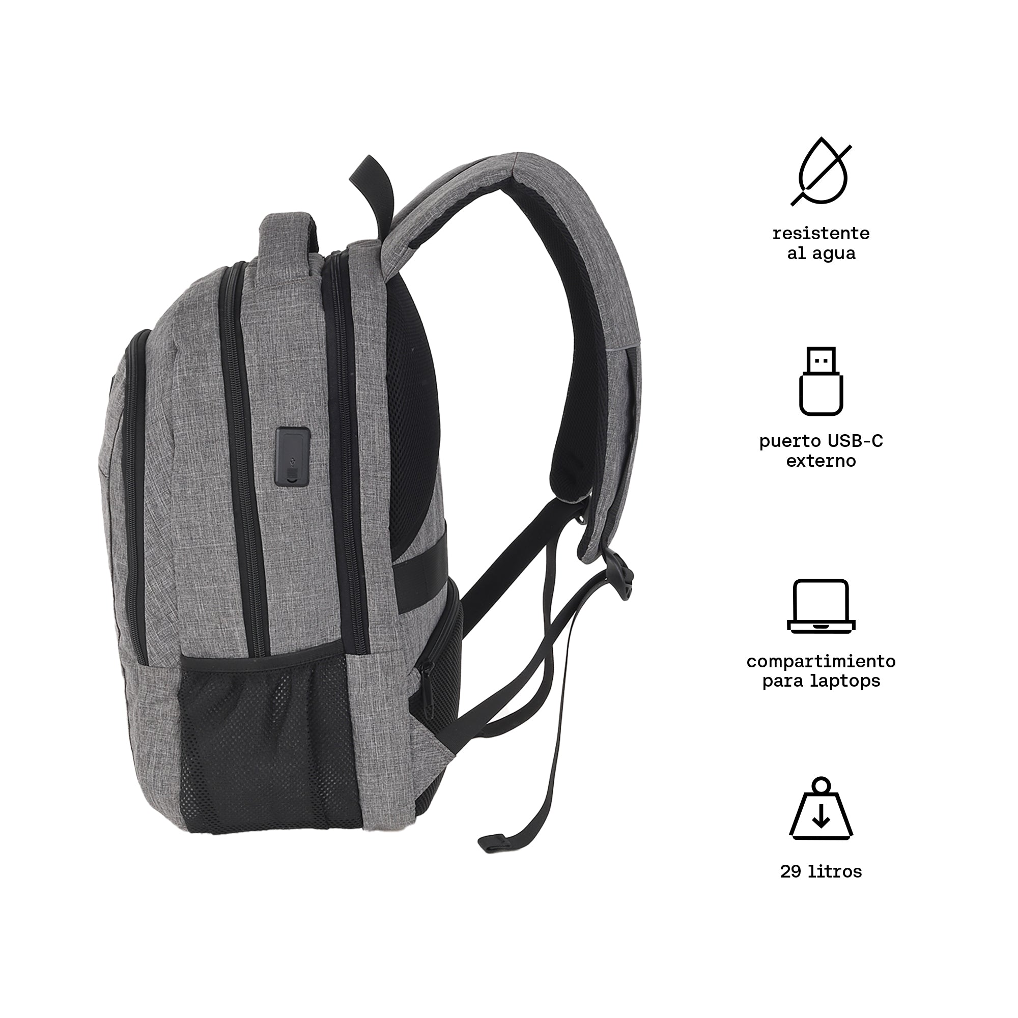 Mochila laptop 15.6" con cargador y bolsillo antirrobo