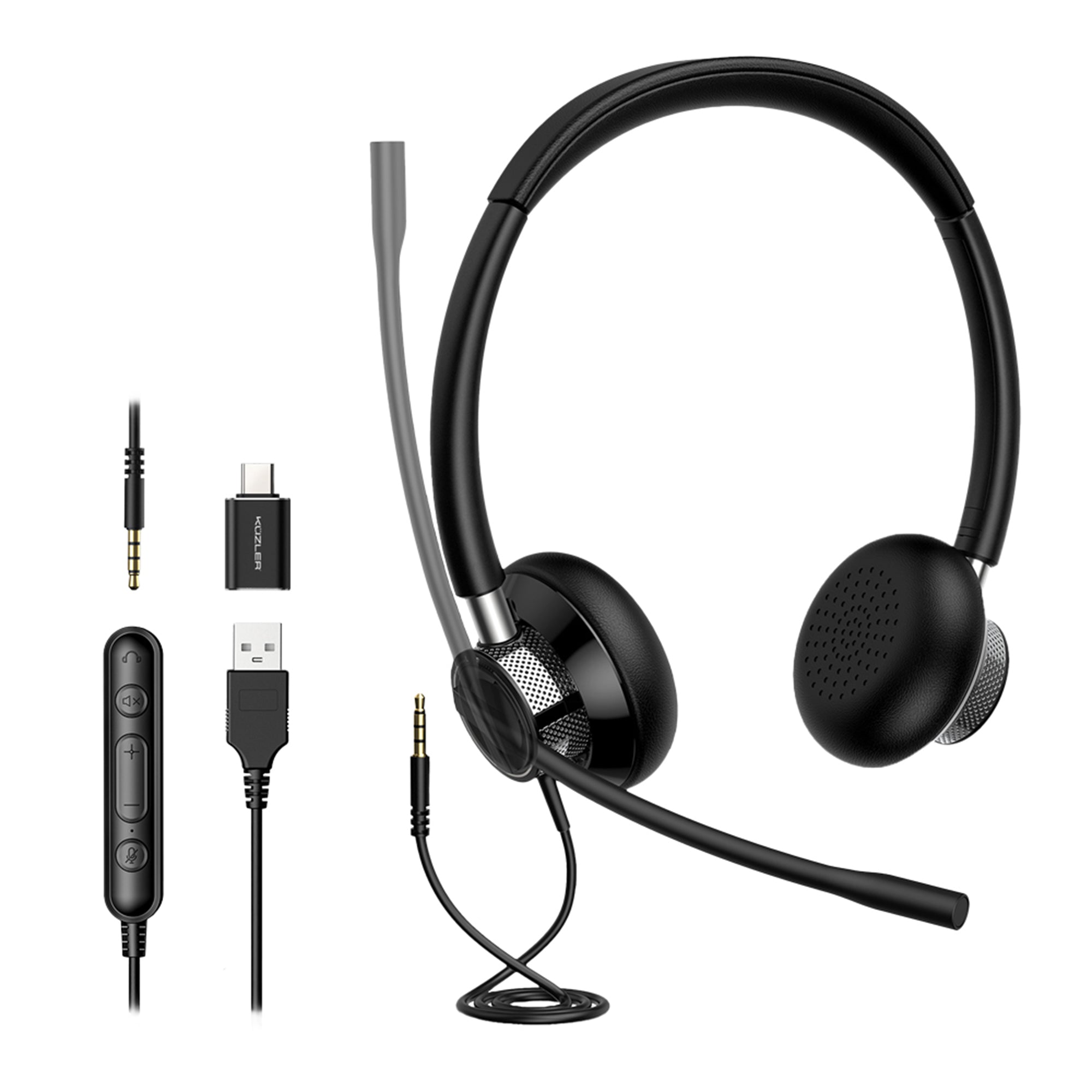 Audífono con micrófono profesional control volumen, entradas USB y 3.5mm