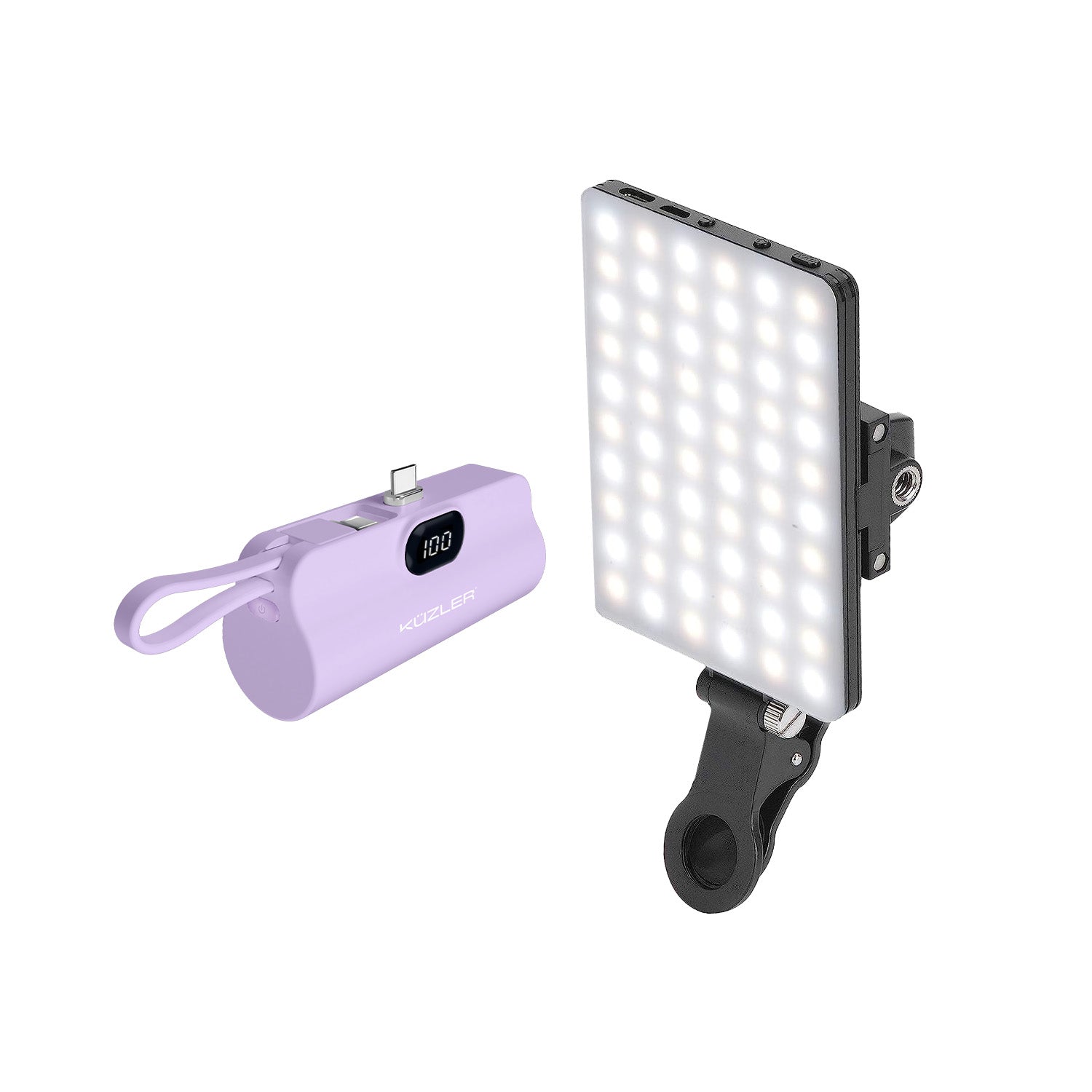 Pack Nano Cargador Tipo C Morado + Cable + Luz Led Selfie Kuzler