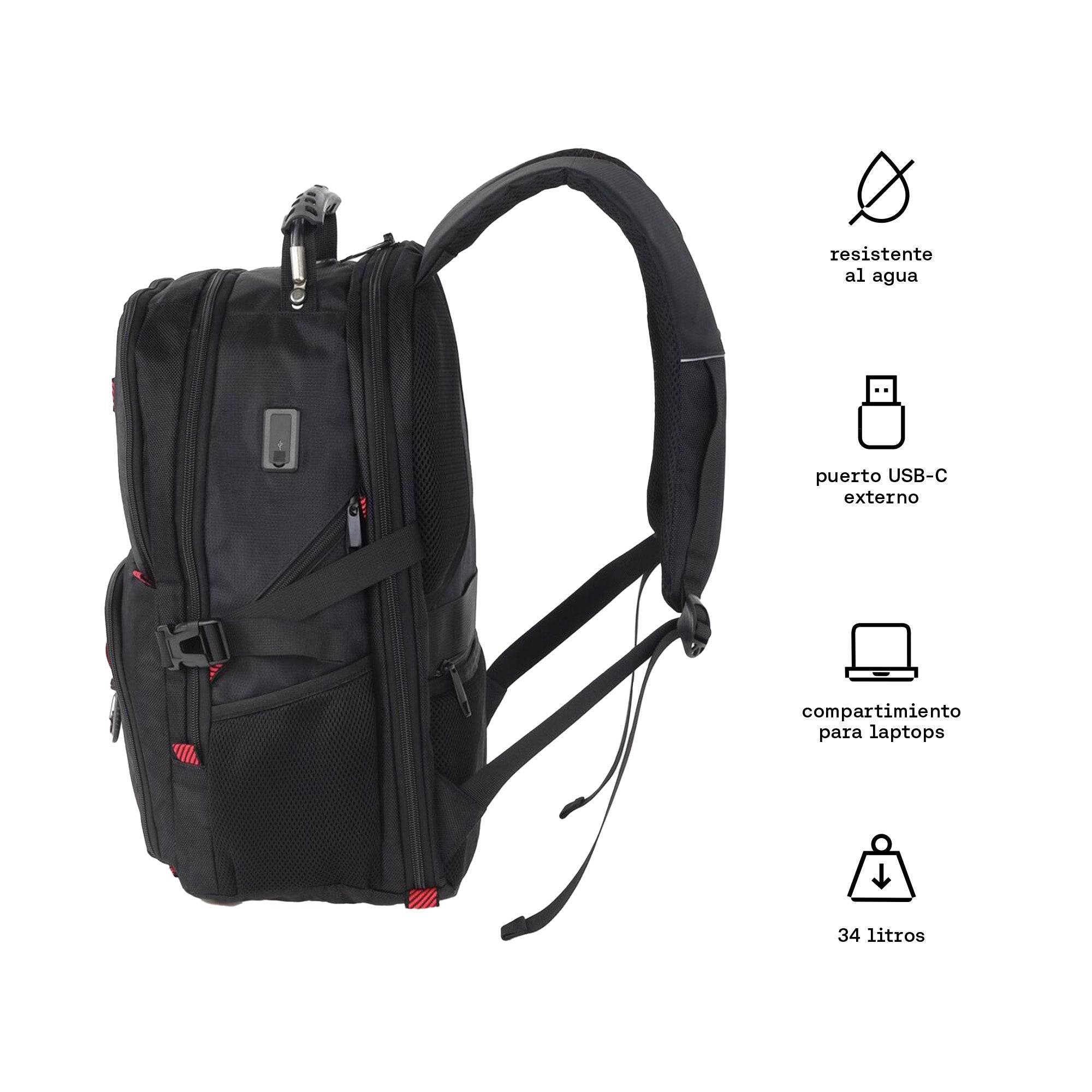 Mochila para laptop 15.6" con cargador y bolsillo antirobo Ranios-102