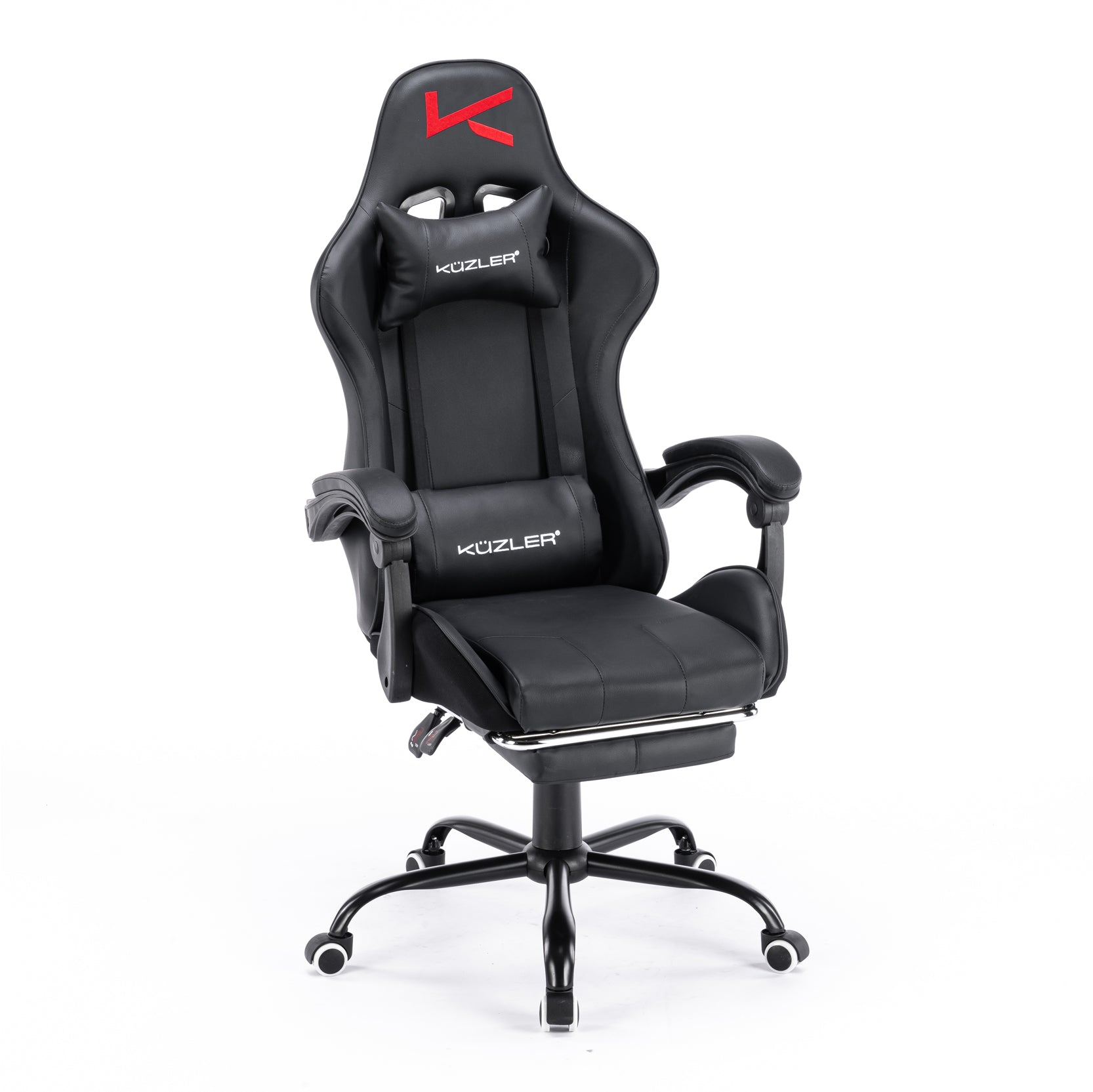 Silla Gamer negra black con masajeador lumbar, reposapiés y base metálica