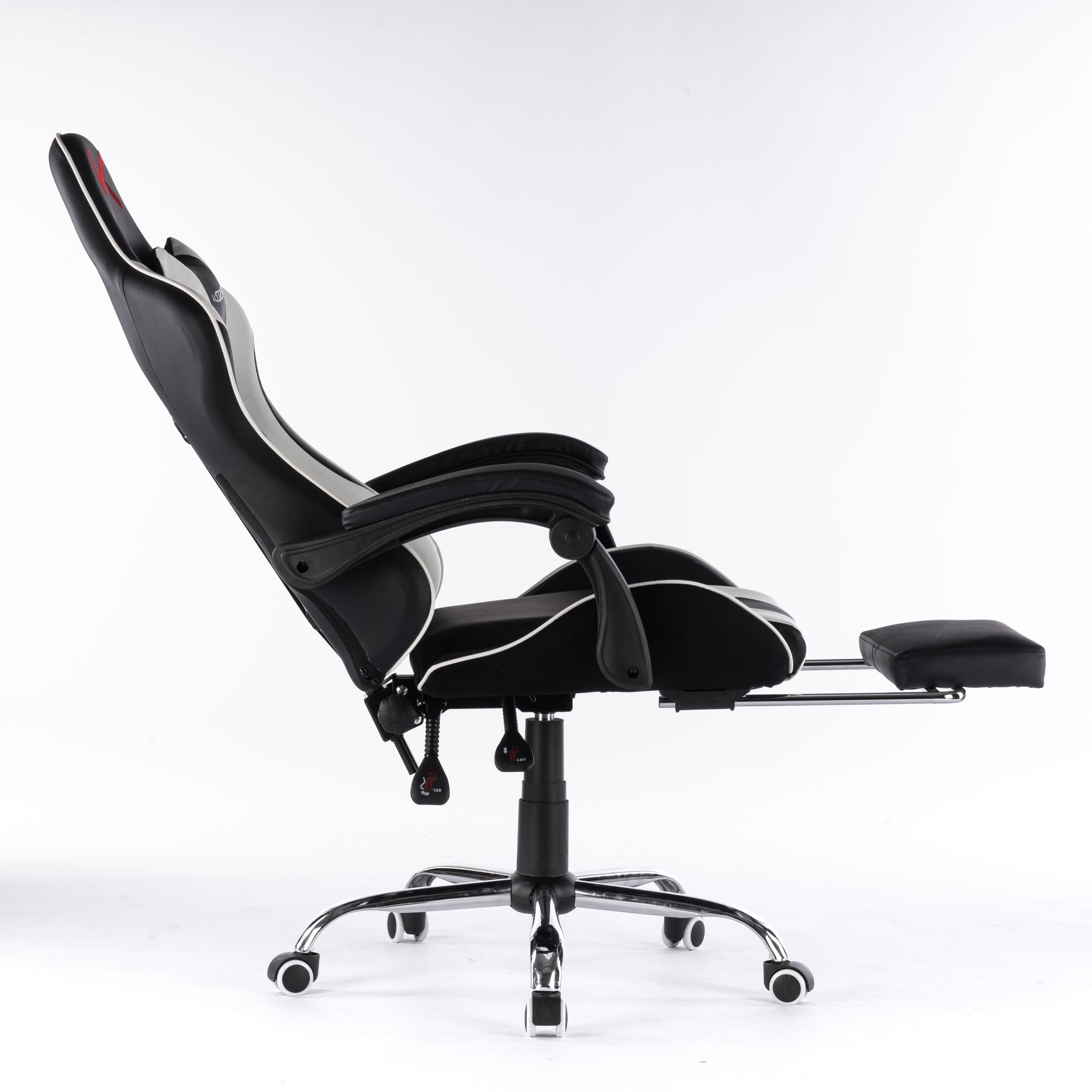 Silla Gamer blanca con masajeador lumbar, reposapiés y base metálica