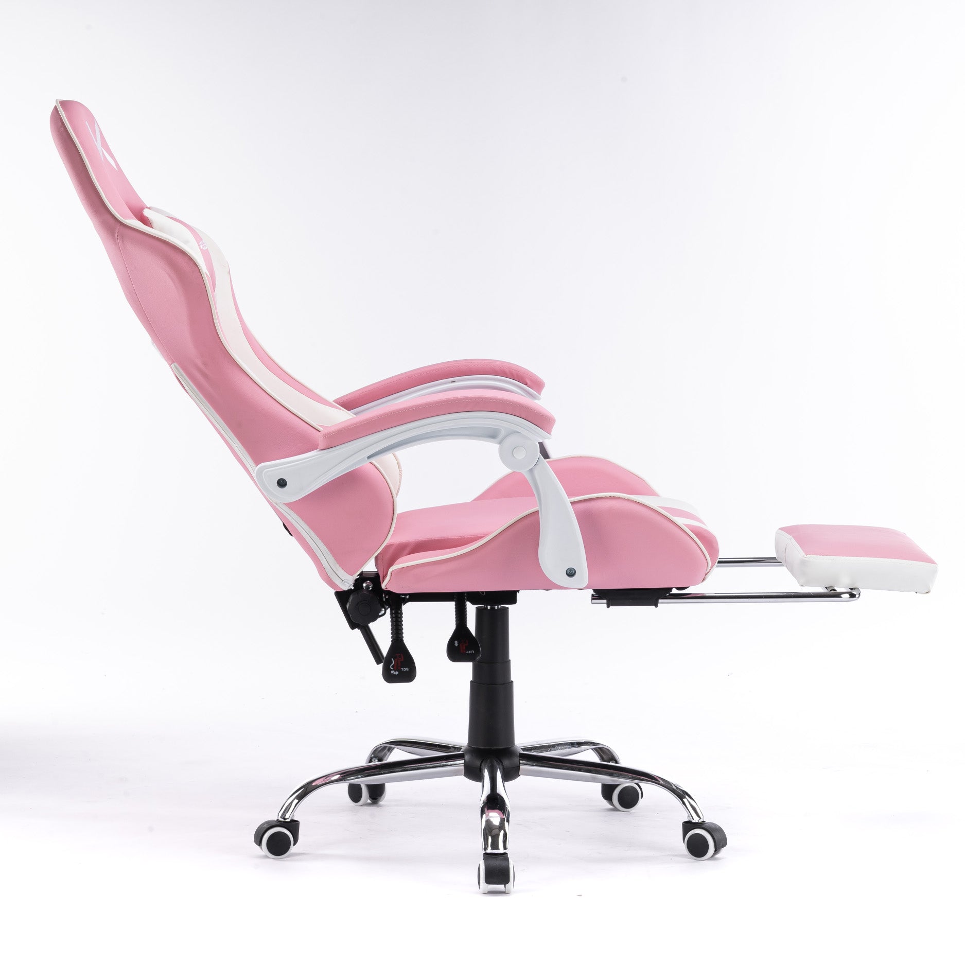 Silla Gamer rosada con masajeador lumbar, reposapiés y base metálica